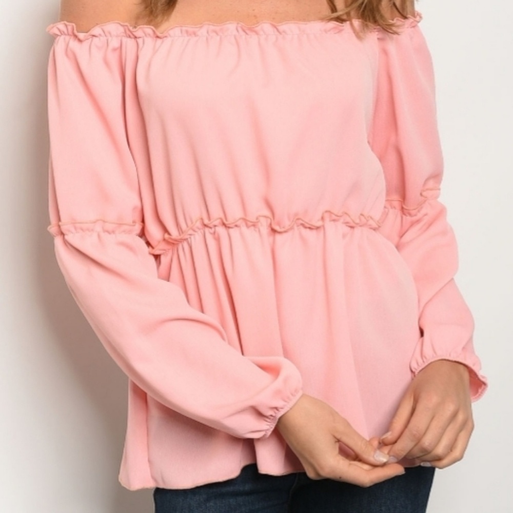 💗Pink Peach Off The Shoulder Ruffle Top - Picture 2 of 2